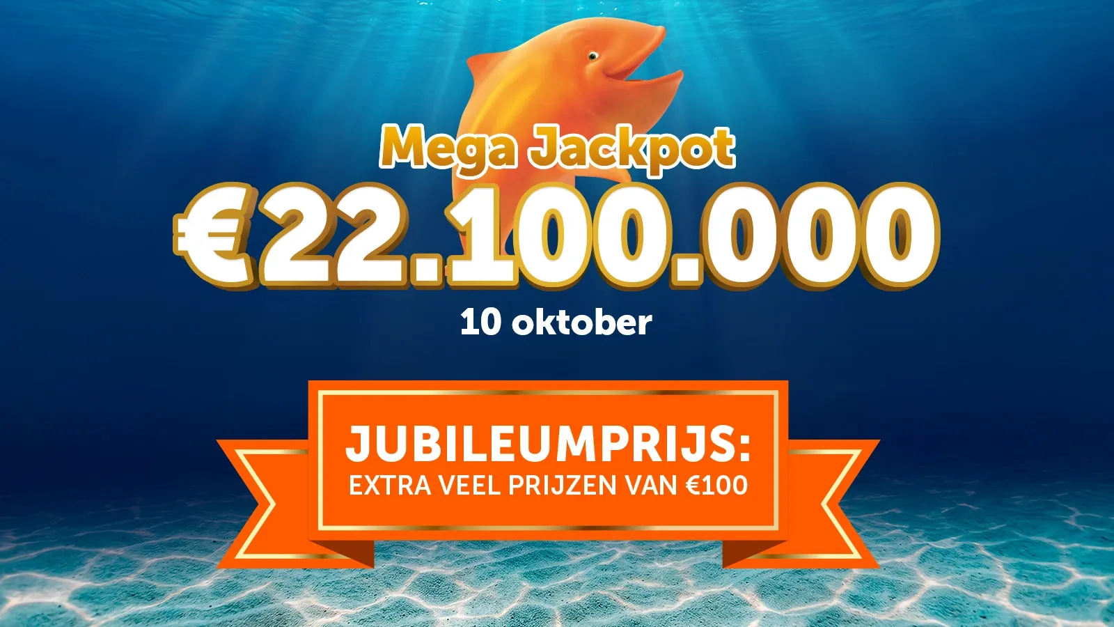 Aankondiging van Mega Jackpot van €22.100.000 op 10 oktober met een jubileumprijs extra veel prijzen van €100.